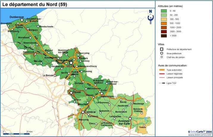 topographic map of Lille